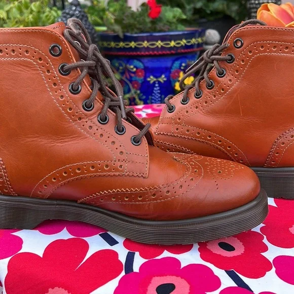 Dr. Martens Affleck Cognac Brogue Wingtip 7 Eye Lace Up Boots - Picture 15 of 17